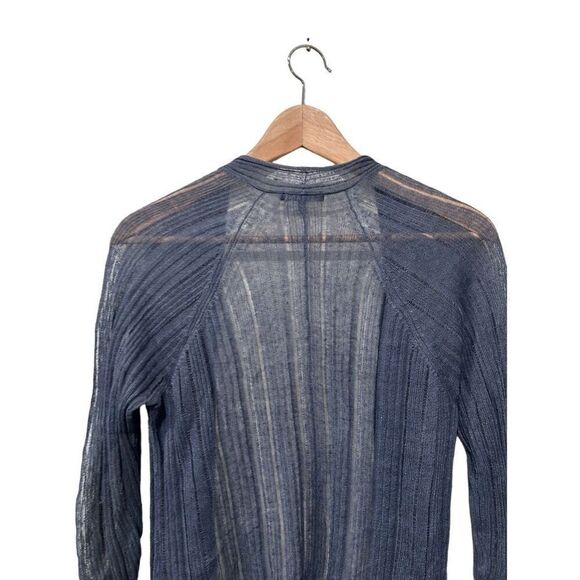 Eileen Fisher Open Front Long Sleeve Ribbed Semi-Sheer Gray Cardigan Size PS - Picture 4 of 9